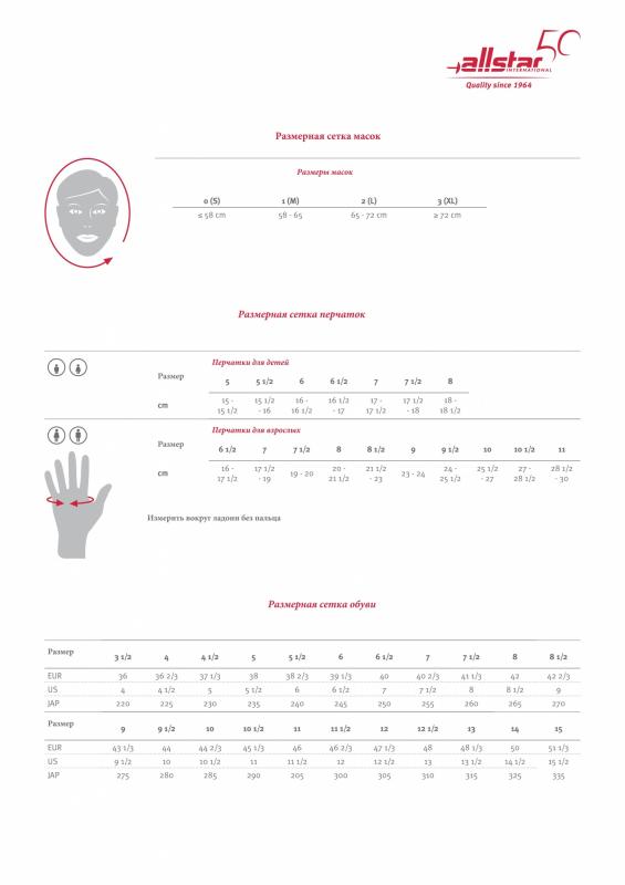 Размеры масок, перчаток, обуви